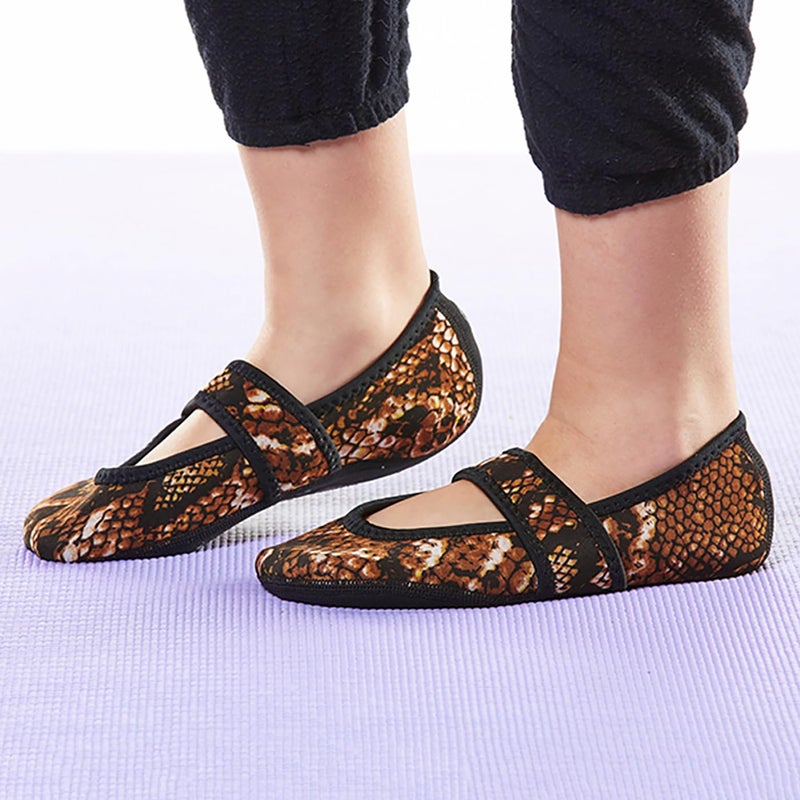 Nufoot Betsy Lou Fuzzies Women's Slippers, Foldable, Flexible Flats, Slipper Socks, Travel Slipper, Yoga Socks, House Shoes, Indoor Shoes, Gold Snake, Large - Image 1